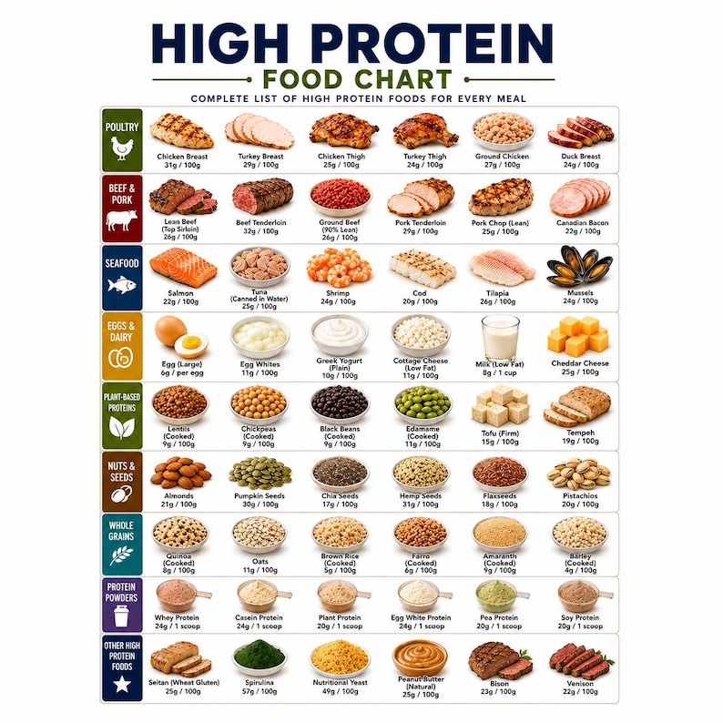Protein Food List Printable | High Protein Foods Chart Pdf | Protein-Rich Grocery List | Protein Sources PDF Download image 1