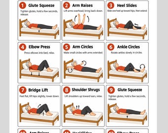 Bed Exercises for Seniors Printable, Gentle Bed Workout for Older Adults, Low Impact Exercise Routine Chart