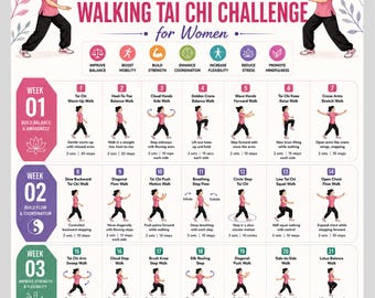 28 Day Walking Tai Chi Challenge for Women, Printable Exercise Poster, Wellness Poster PDF