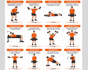 Dumbbell Back & Posture Workout Poster for Men (Digital Download)