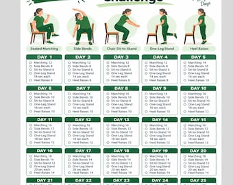 30 Day Balance & Stability Exercises for Seniors, Chair Workout Printable PDF