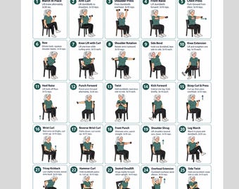 30-Day Chair Dumbbell Workout for Seniors | Seated Exercise Printable | Chair Workout Chart PDF | Low Impact Senior Fitness Poster
