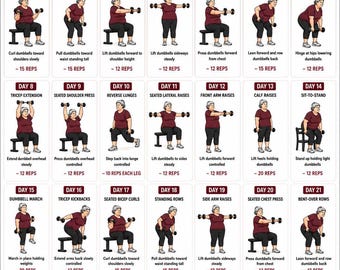 Senior Women Dumbbell Workout 60+ Printable, 16 Strength Training Exercises, Elderly Home Fitness Routine, Senior Exercise Poster Chart PDF