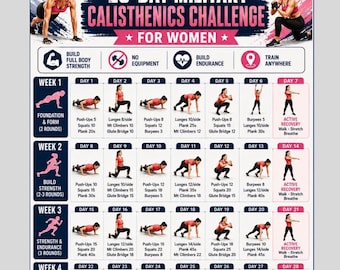 28 Day Military Calisthenics Challenge for Women | Bodyweight Workout Plan | No Equipment Home Workout | Printable Fitness PDF
