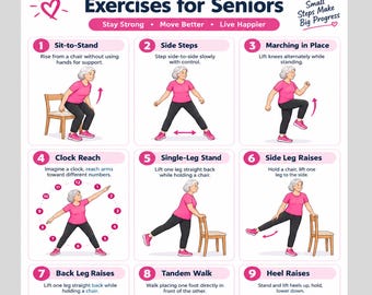 Balance & Stability Exercises for Seniors, Gentle Low Impact Workout Printable PDF