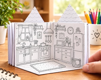 Foldable Paper House Template: 10 Pre Decorated Rooms | Ready For Colouring | Printable Kids Craft