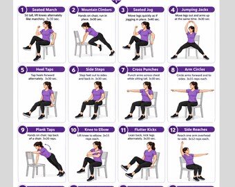 Chair Cardio Workout Poster, Seated Exercise, Seniors & Beginners (Digital Download)