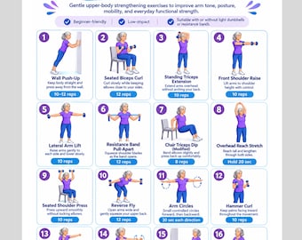 Arm Workout for Women Over 60 | 16 Gentle Arm Toning Exercises | Tricep & Upper Arm Workout Printable PDF