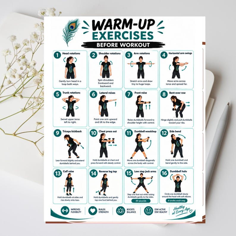 Static Stretch Routine Warm up Exercise Chart | Pre Workout Stretching Routine | Printable ...