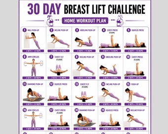 30 Day Breast Lift Challenge, Home Workout Plan Printable PDF, Belly Loss Workout, Home Exercise