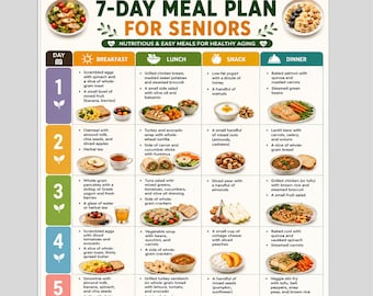 7 Day Meal Plan for Elderly Printable | Meal Plan for Seniors | Diet Plan for Seniors at Home | Easy and Nutritious Meal Ide