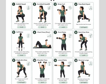 Dumbbell Workout for Women 40+, Full Body Dumbbell Exercises, Women’s Home Workout Printable, Dumbbell Exercise Chart
