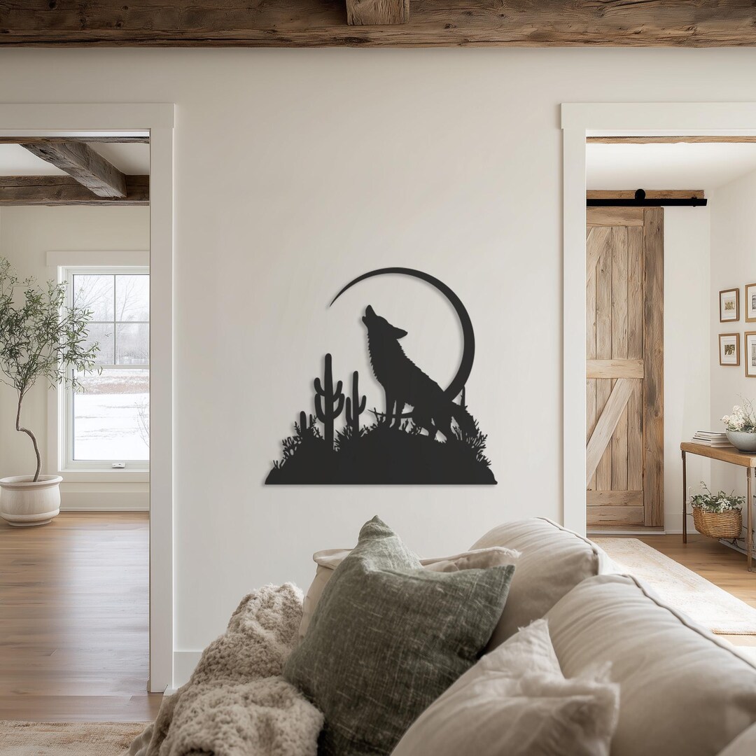 Howling Wolf Metal Wall Art, Desert Moon Metal Wall Decor, Western Home ...