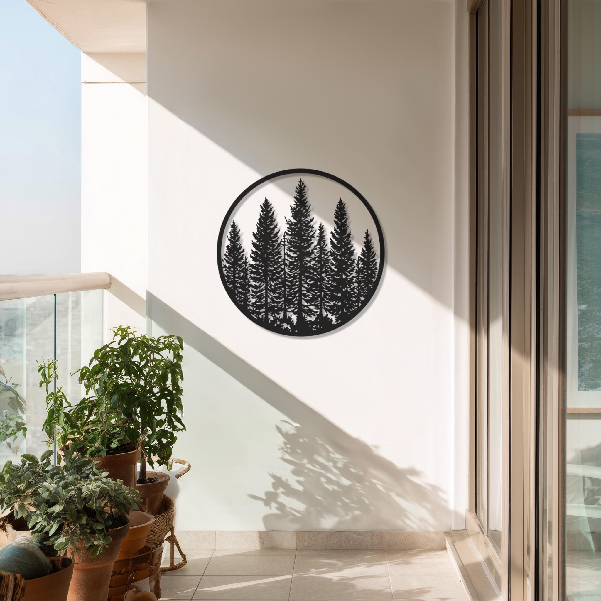 Pine Tree Metal Wall Art, Round Forest Sign, Cabin Decor - Etsy