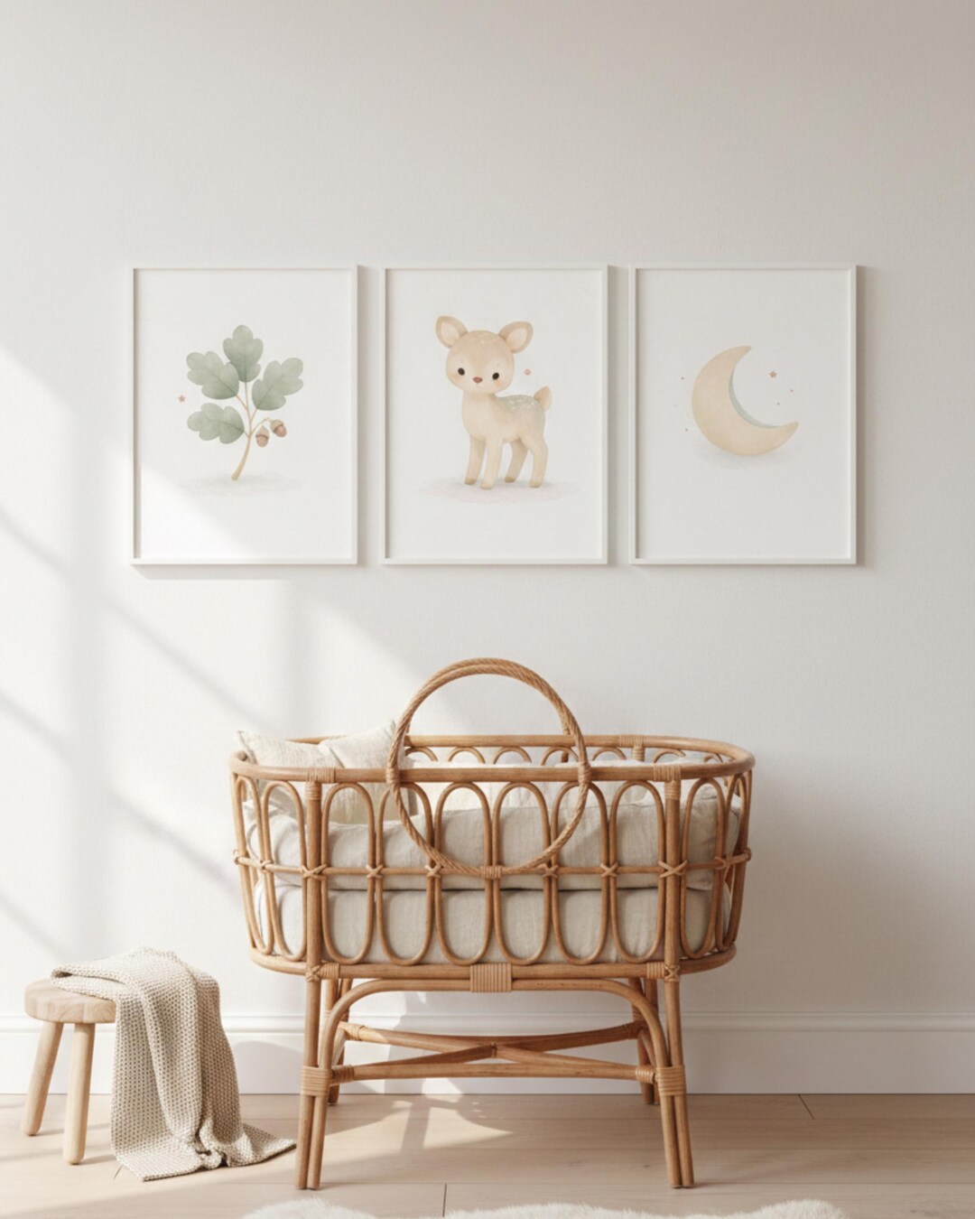 Woodland Nursery Wall Art Set of 3, Neutral Baby Deer Fawn Print, Oak ...
