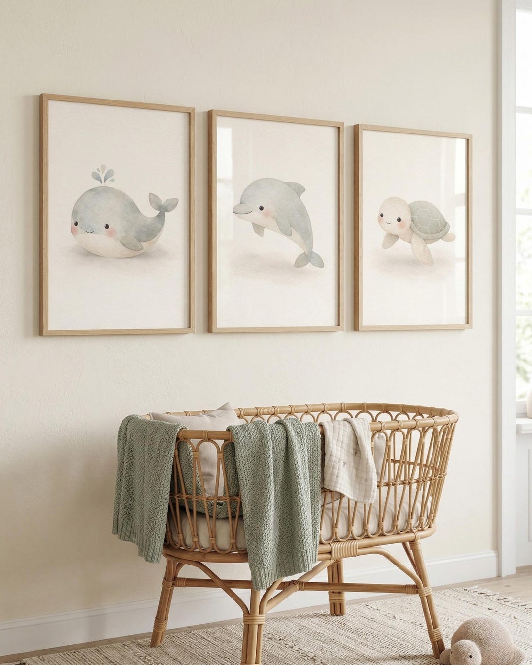 Ocean Nursery Wall Art Set of 3, Baby Sea Animals Whale Dolphin Turtle ...