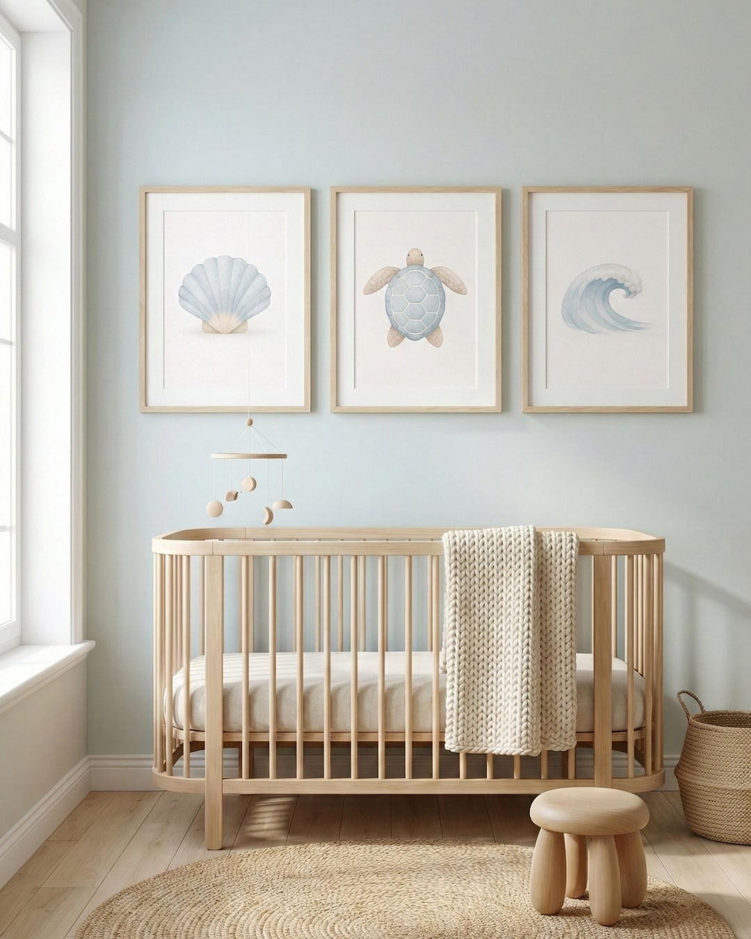 Ocean Nursery Decor, Sea Turtle Wave Shell Prints Set of 3, Coastal ...
