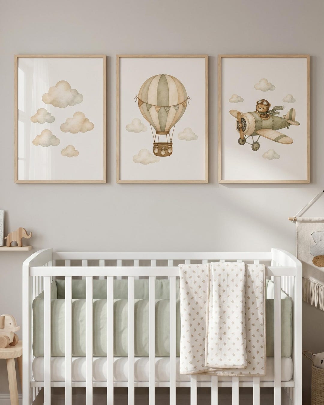 Vintage Airplane Nursery Wall Art Set of 3 Teddy Bear Aviator Hot Air ...
