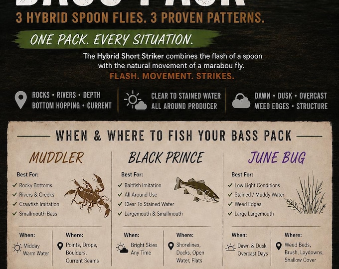Bass Pack Hybrid Spoon-Fly Pattern Fishing Lures - Short Strikers - 3 Combo Pack