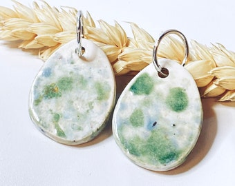 Sterling silver & hand glazed ceramic green drop earrings - made in Norfolk