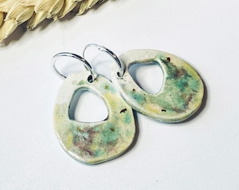 Hand painted ceramic drop earrings with sterling silver hoops– made in Norfolk