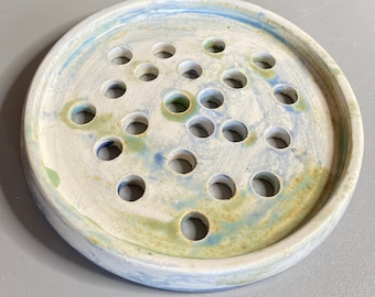Ceramic large wheel thrown decorative soap dish in natural beach pebble colours