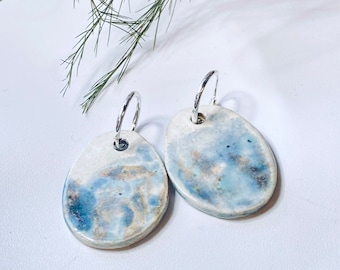 Sterling silver and hand painted ceramic drop earrings - made in Norfolk