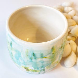Indoor planter, wheel thrown, hand painted ceramic plant pot gift- Turquoise & Green