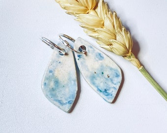 Sterling silver drop earrings with unique glazed ceramic drops, made in Norfolk & inspired by the sea