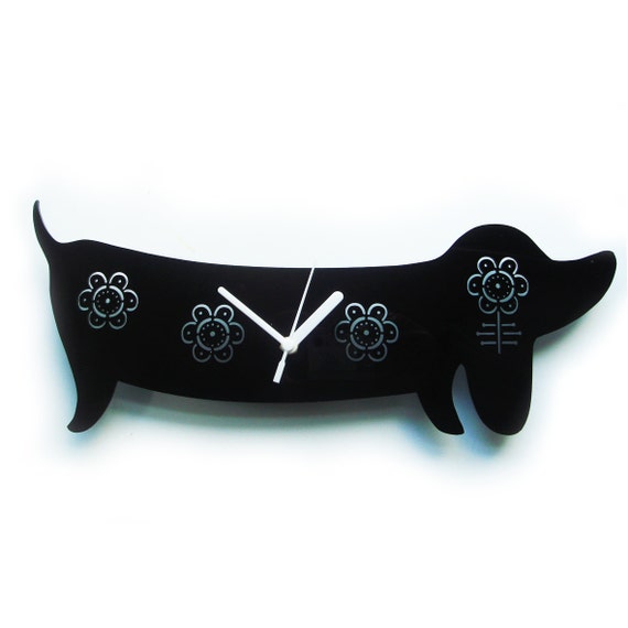 Items similar to Kirstie the black flower Sausage Dog wall clock (only