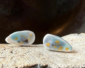 Turquoise and gold glazed sterling silver and ceramic stud earrings
