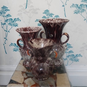 3 Jasba Vintage Vases with handles - West German Pottery - Mid Century