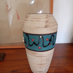 Scheurich Vase - beige-turquoise-black-red - West German Pottery - Form: 242-22