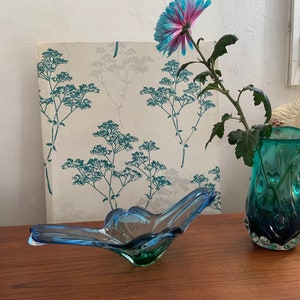 Murano Glass Bowl - Centerpiece - Blue/green and clear - Mid Century