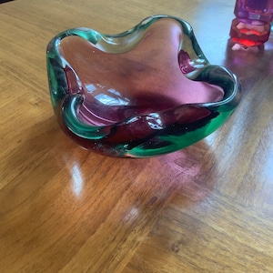 Murano glass bowl - Pink and  Green - Sommerso Murano glass by Flavio Poli for Seguso, Italy 1960