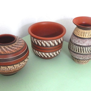 lkra Keramik - Sgraffito - Convolut of 3 - Mid-Century Pottery - 1960s
