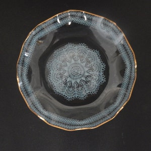 Glass Bowl with floral ornament - gold edge Mid Century