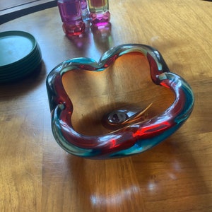 Murano Bowl - Coral-red and turquoise -  Sommerso Murano glass by Flavio Poli for Seguso, Italy 1960