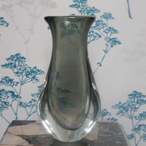 Murano Glas Vase - Dark Grey and clear -  Sommerso - Italien Art Glass