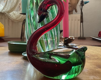 フォルミア社製、ムラーノ アート ガラス シルバー スワン フィギュア