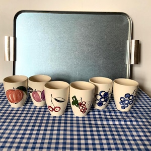 Villeroy und Boch - 6 handpainted Cups-  Angelika Series - Mettlach Saar - Vintage Ceramic 1950