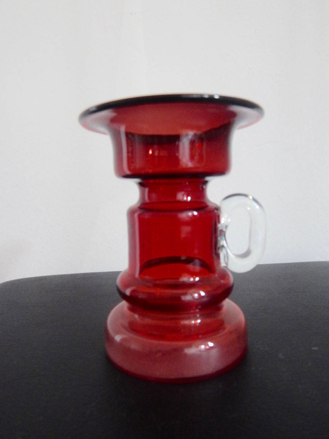 Red Glass Candle Holder 70ies Vintage Etsy