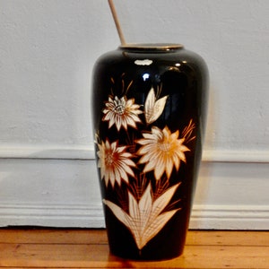Scheurich Floor Vase - Black Glaze - Gold White Decor, &quot;Foreign&quot; 517/38