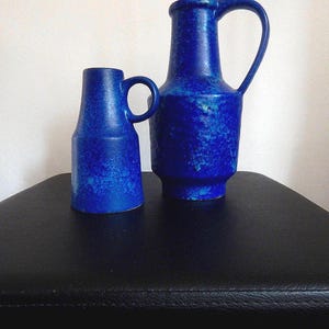 Blue Marei Keramik - 2 Vases - modernist simplistic cylinder form vases
