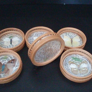 6 Wooden Coasters with Butterflies
