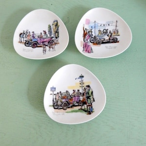 3 triangle small plates - OPEL racing car 1913 - Mid Century - Thomas (Rosenthal) 50s porcelain