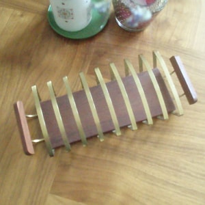 Toast Rack  - Teak-Wood -  brass -  Mid Century  - 1950ies - Scandinavian Design