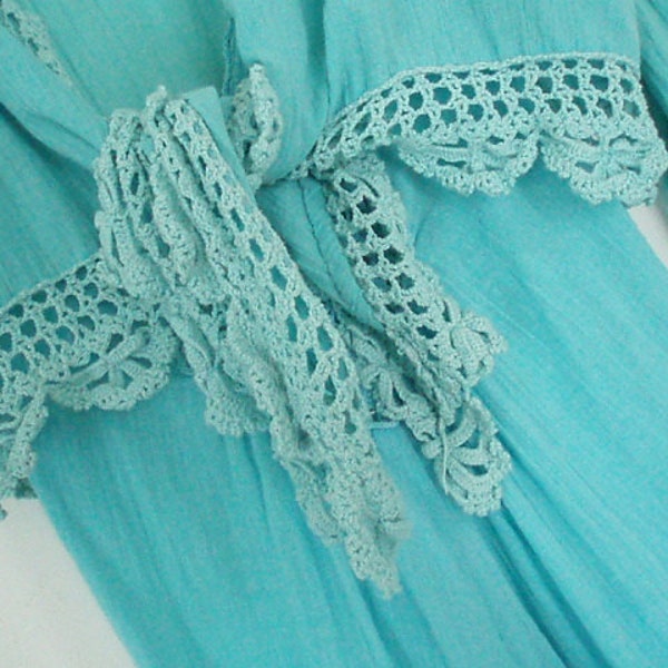 Turquoise Vintage Hippie Dress  - Crochet Applications - Ibiza Look