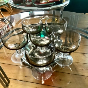 Set Of 6 Vintage Arcoroc Smoked Glass Goblets | Brown Glass French Wine Glasses | Vintage Glassware