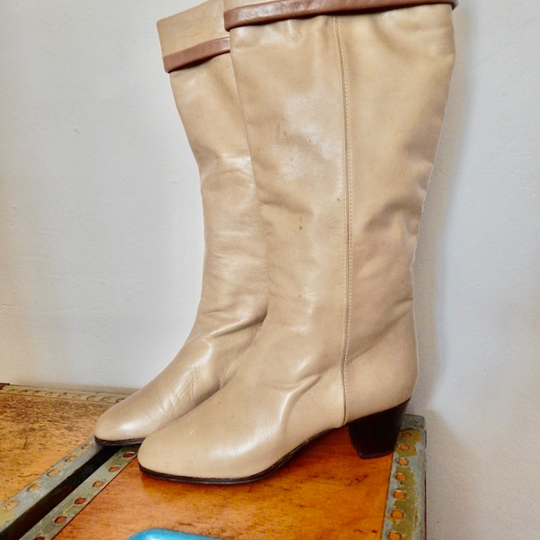 Vero Cuoio Vintage  Boots - Beige/Creme - 1970ies/1980ies - Size: UK 5 - US 6